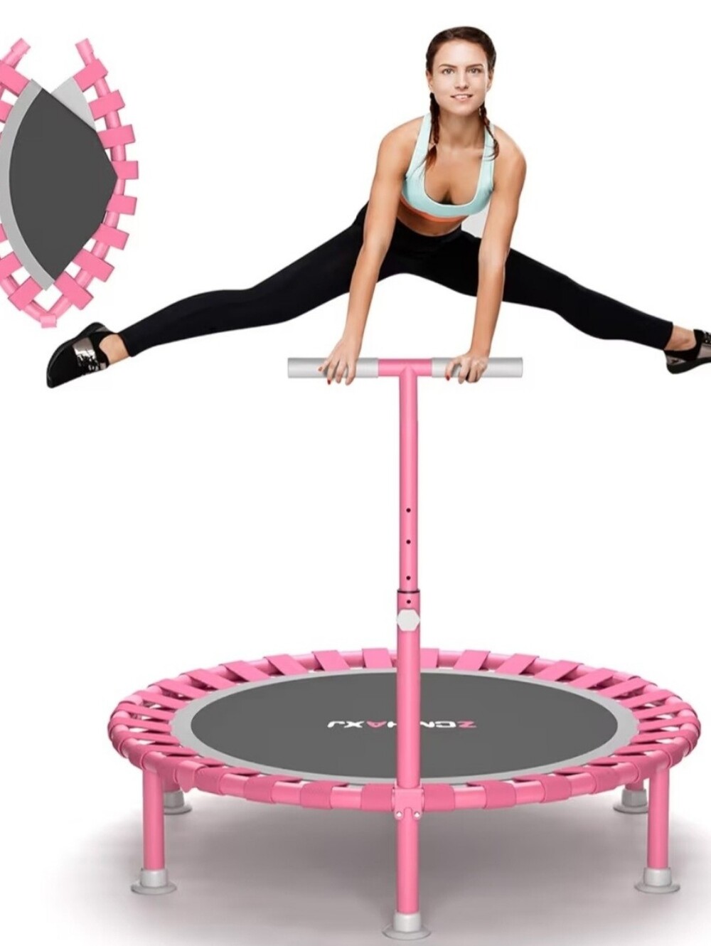 Foldable Pink Mini Trampoline, 40" Rebounder Trampoline for Adults & Kids
